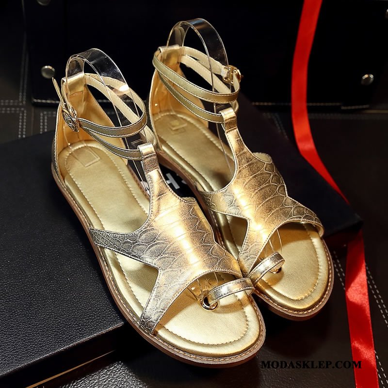 Damskie Sandały Oferta Płaskie Płaskie Buty Lato 2019 Rzym Złoty Srebrny