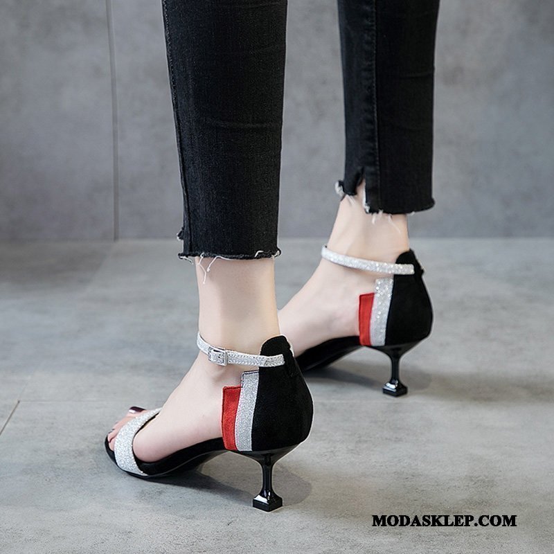 Damskie Sandały Tanie Buty Na Obcasie Vintage Cienkim Obcasie 2019 Lato Czarny