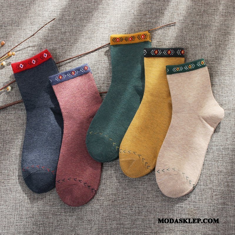 Damskie Skarpetki Oferta Środkowy Zima Jesień Vintage Bawełniane Skarpetki Niebieski