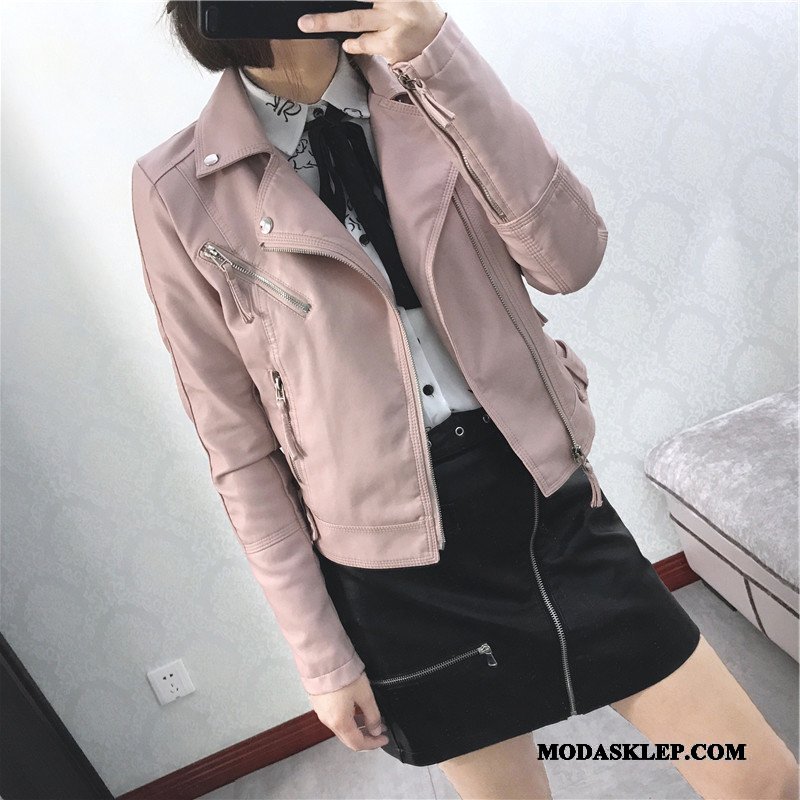 Damskie Skórzana Kurtka Sprzedam 2019 Cienkie Krótki Mały Slim Fit Czarny