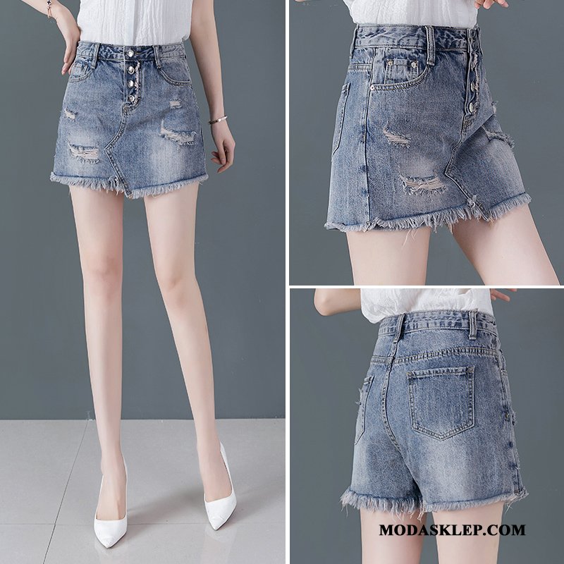 Damskie Spodenki Kup Szorty Tendencja Z Dziurami Wiosna Denim Biały