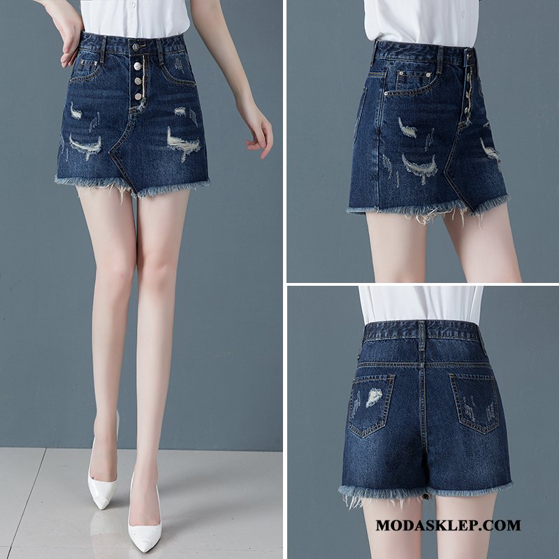 Damskie Spodenki Kup Szorty Tendencja Z Dziurami Wiosna Denim Biały