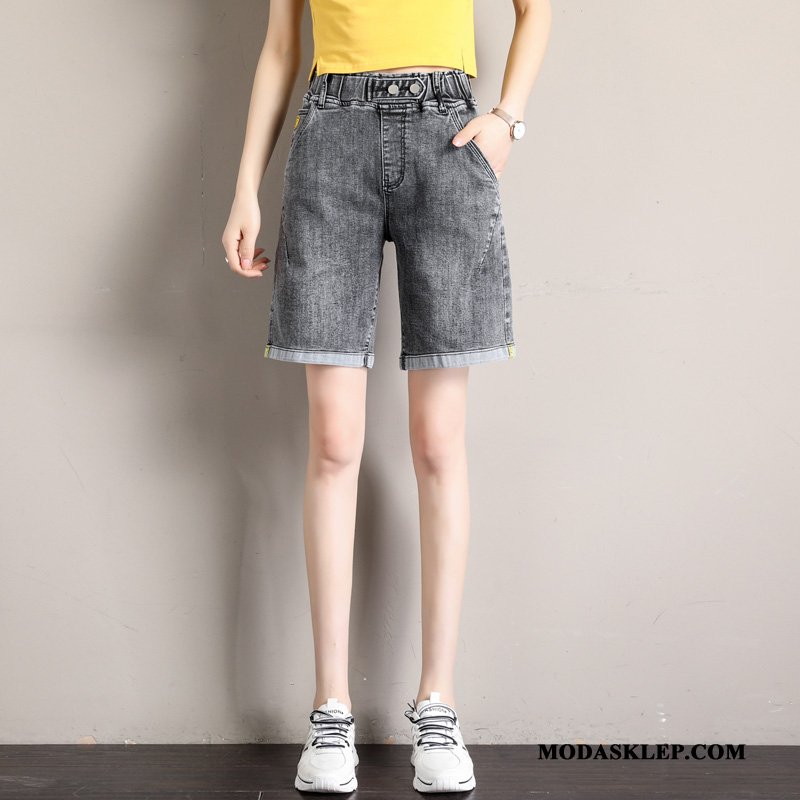 Damskie Spodenki Oferta Szorty Denim Wysoki Stan Elastyczne Tendencja Niebieski