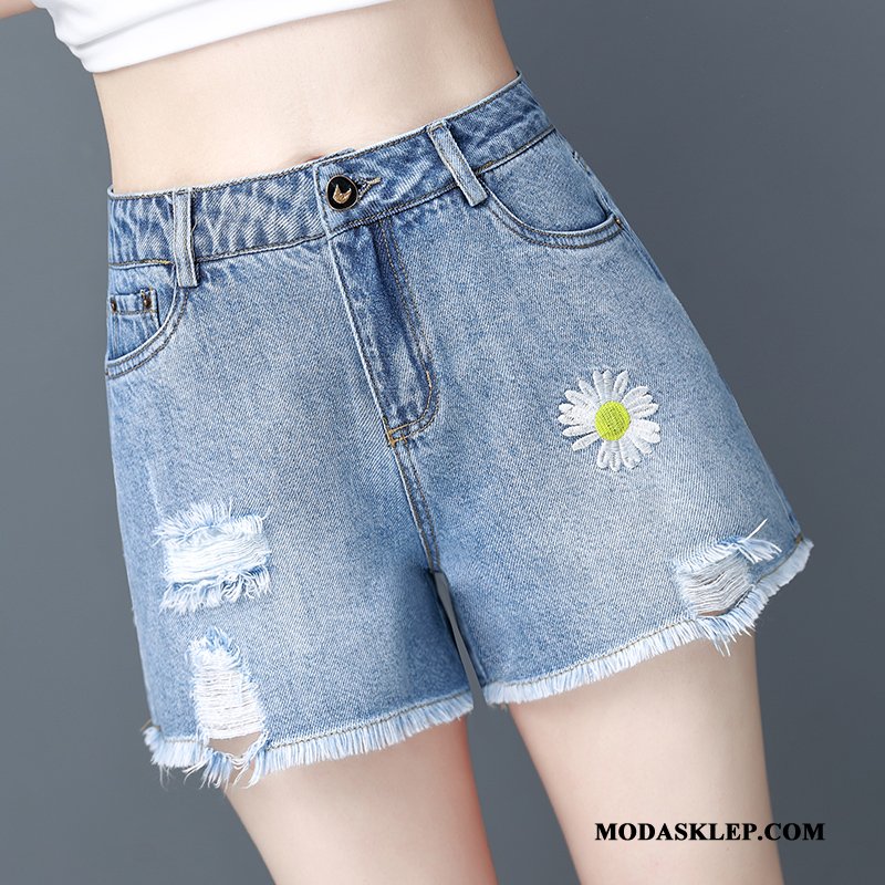 Damskie Spodenki Sprzedam Nowy Gorące Spodnie Denim Z Dziurami Wysoki Stan Ciemno Niebieski