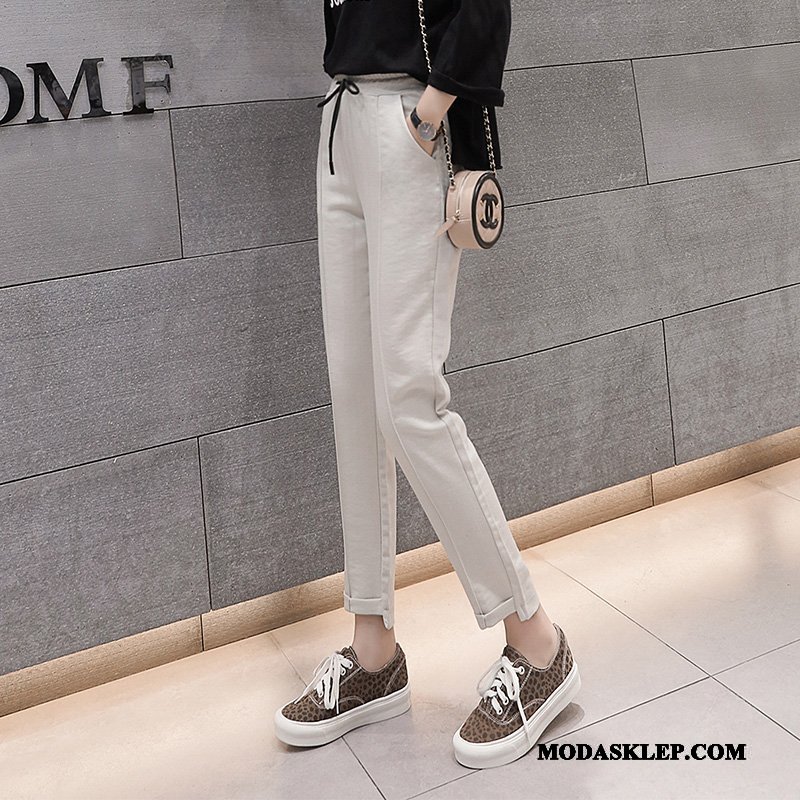 Damskie Spodnie Online Wiosna Slim Fit 2019 Casual Cienkie Różowy