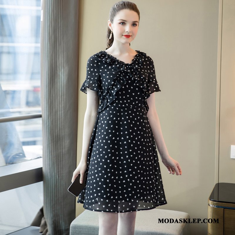 Damskie Sukienka Tanie Eleganckie Duże Duży Rozmiar Lato Szyfon Czarny
