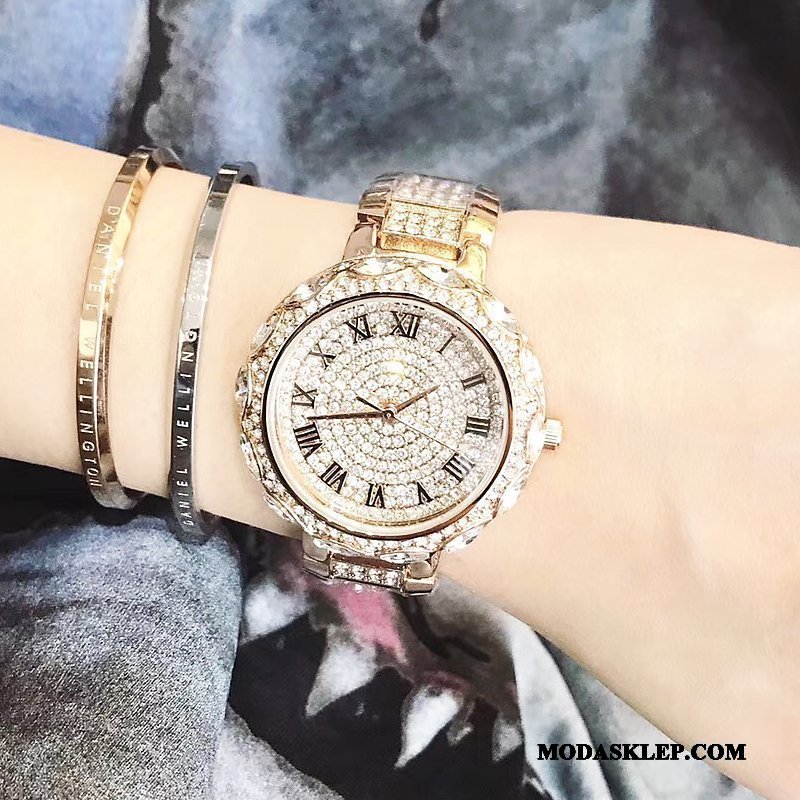 Damskie Zegarek Na Rękę Online Oryginalne Trendy Wielki Rhinestone Damska Złoty