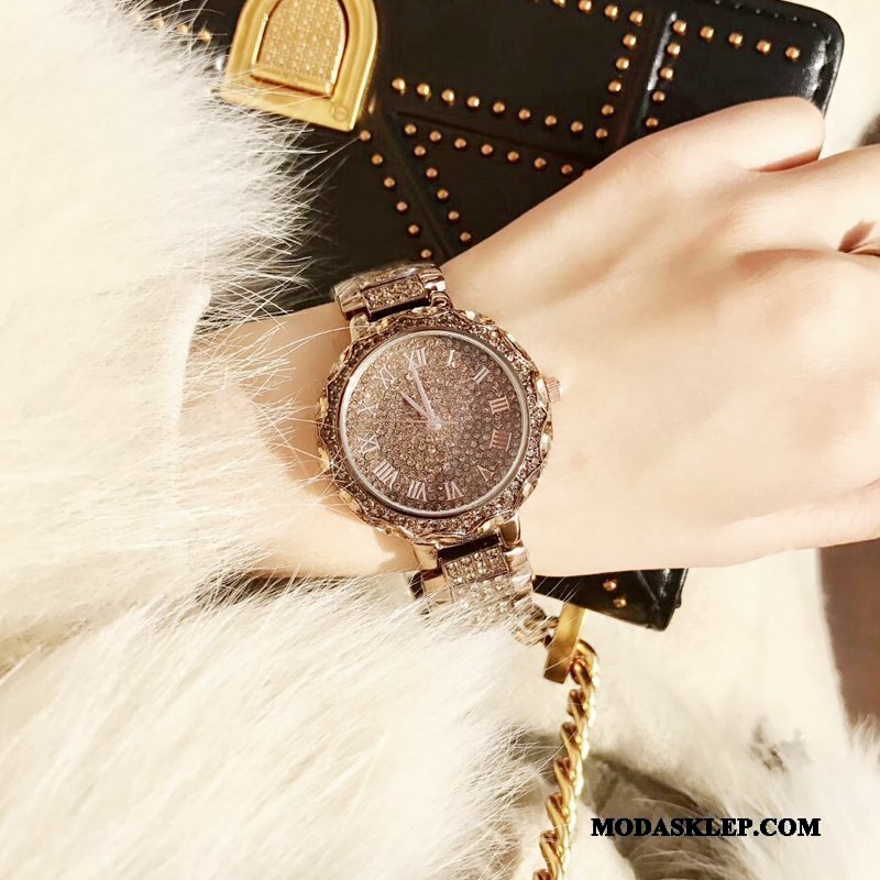 Damskie Zegarek Na Rękę Online Oryginalne Trendy Wielki Rhinestone Damska Złoty
