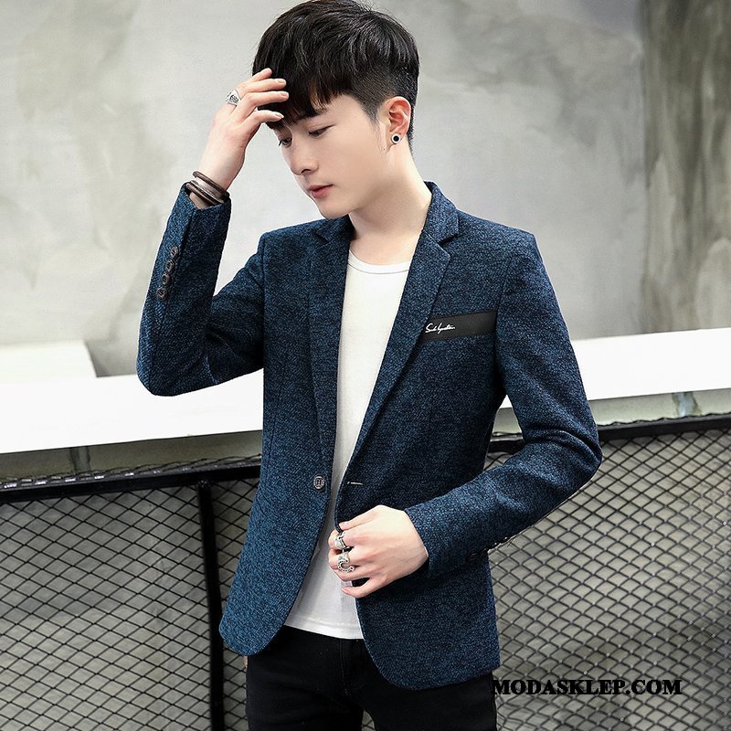 Męskie Blazer Dyskont Męska Blezer Slim Fit 2019 Marynarka Ciemno Niebieski