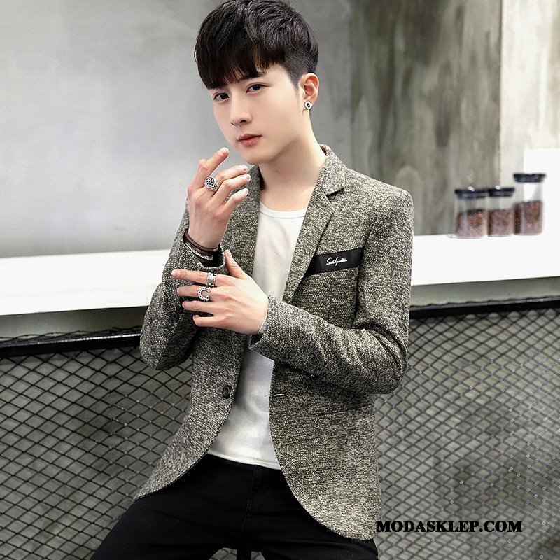 Męskie Blazer Dyskont Męska Blezer Slim Fit 2019 Marynarka Ciemno Niebieski