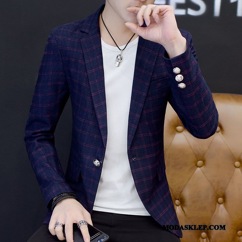 Męskie Blazer Kup Slim Fit Casual Garnitur Męska Młodzież Niebieski