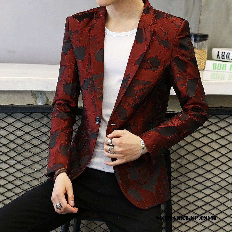 Męskie Blazer Kupię Marynarka Piękny Slim Fit Casual Męska Czerwony