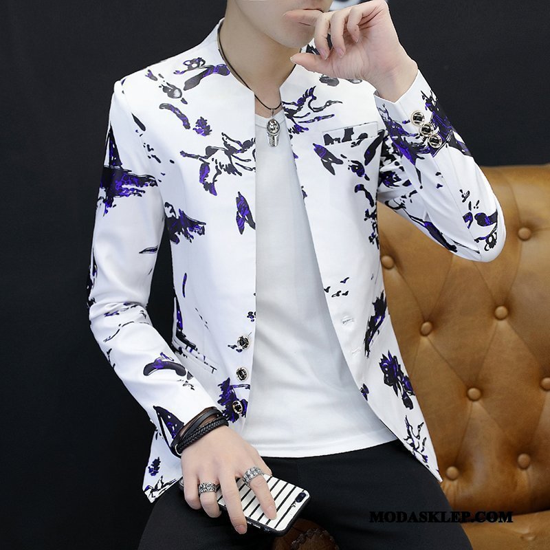 Męskie Blazer Online Slim Fit Blezer Płaszcz Topy Drukowana Czerwony