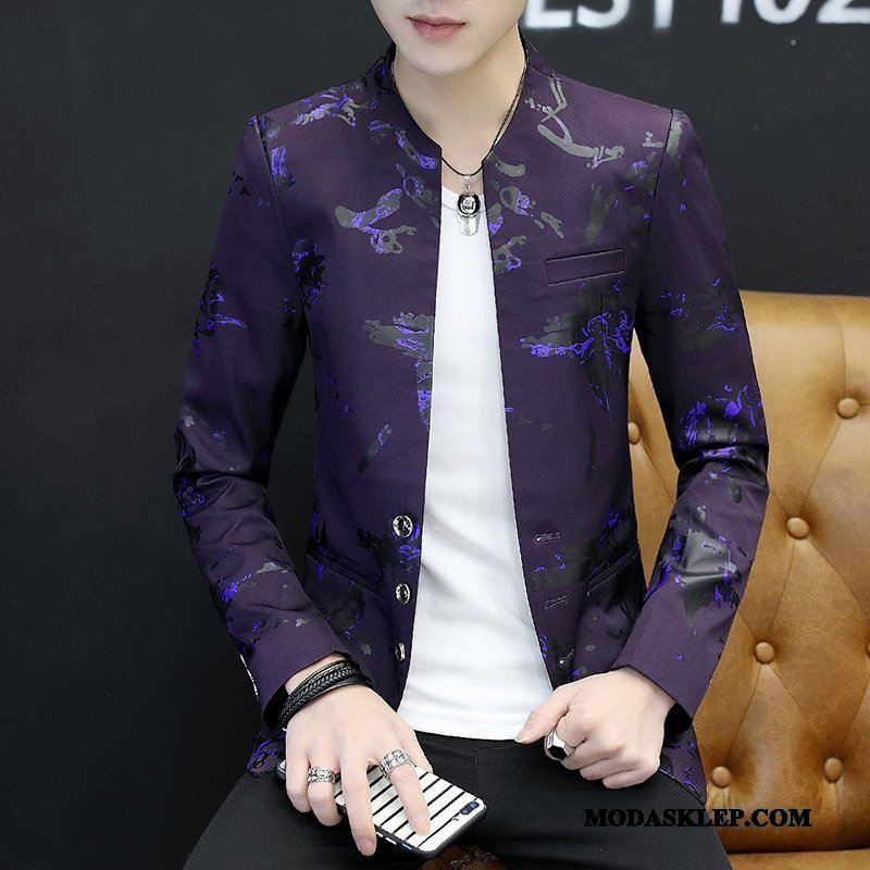 Męskie Blazer Online Slim Fit Blezer Płaszcz Topy Drukowana Czerwony
