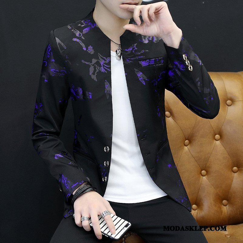 Męskie Blazer Online Slim Fit Blezer Płaszcz Topy Drukowana Czerwony