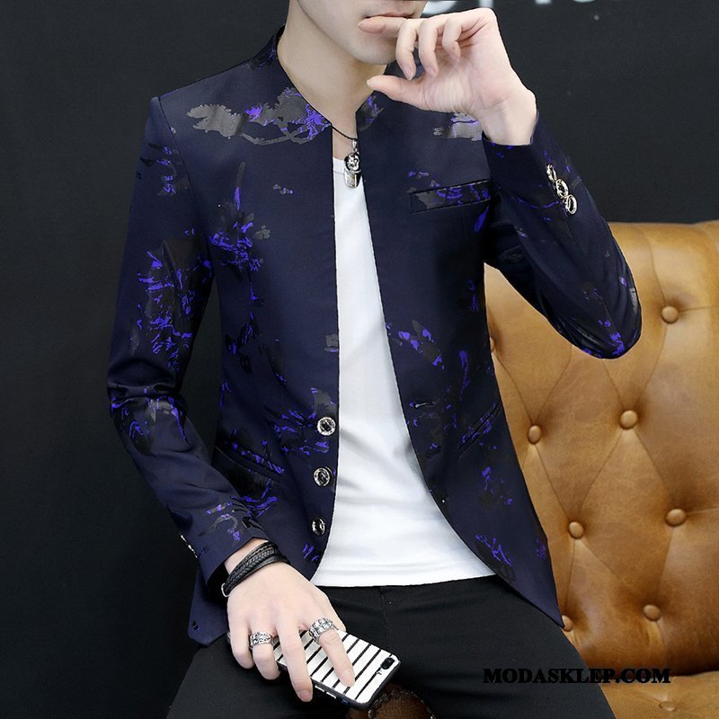 Męskie Blazer Online Slim Fit Blezer Płaszcz Topy Drukowana Czerwony