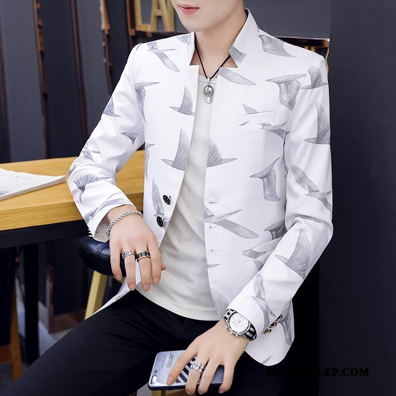 Męskie Blazer Online Ślubna Męska Casual Tendencja Slim Fit Niebieski