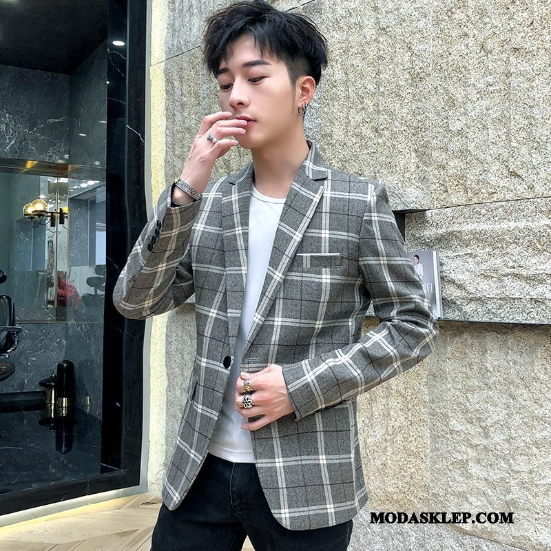Męskie Blazer Sklep Casual Blezer Męska Tendencja Topy Szary