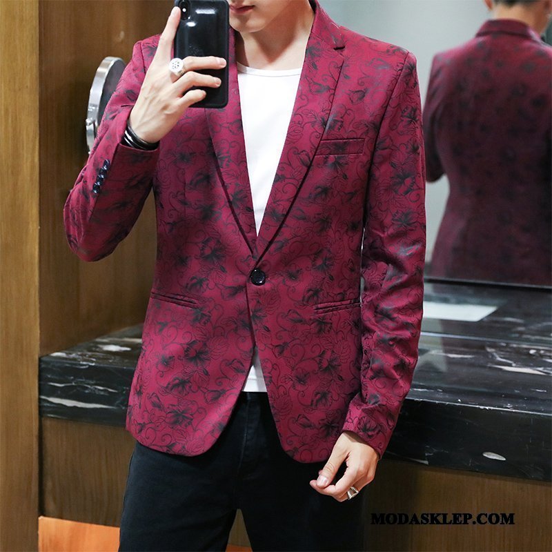 Męskie Blazer Sklep Casual Garnitur Blezer Nowy Tendencja Czerwony