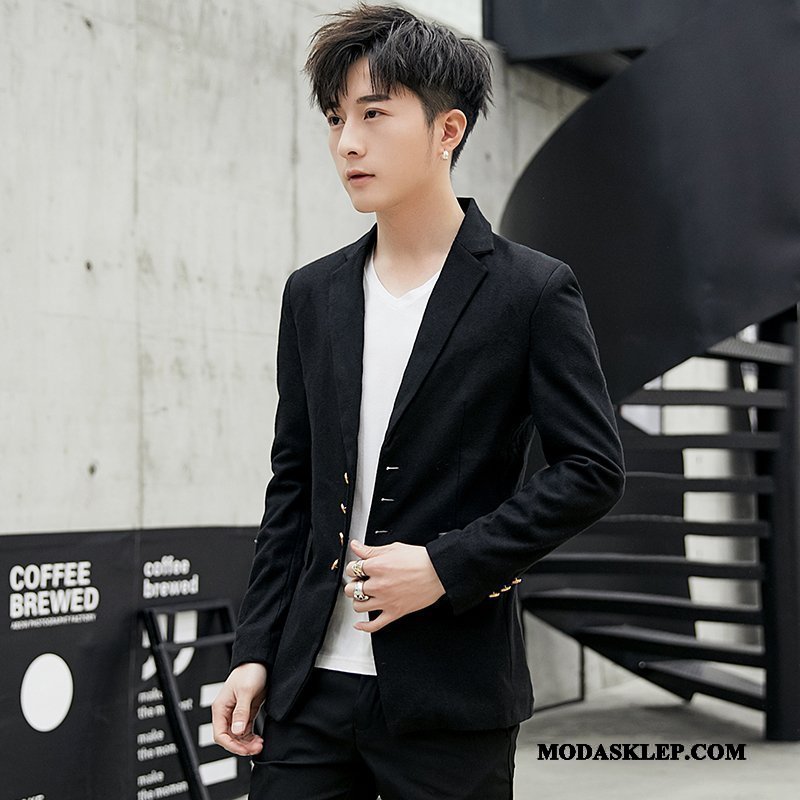 Męskie Blazer Sklep Nowy Slim Fit Casual Tendencja Płaszcz Niebieski