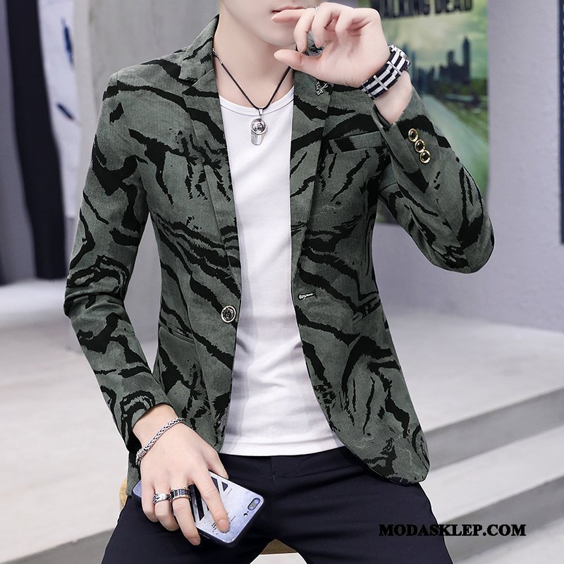 Męskie Blazer Sprzedam Slim Fit Tendencja Płaszcz Topy Nowy Kamuflaż Zielony