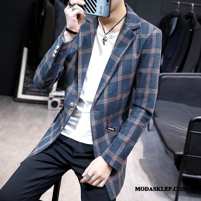 Męskie Blazer Tanie Blezer Jesień Slim Fit Tendencja Męska Brązowy