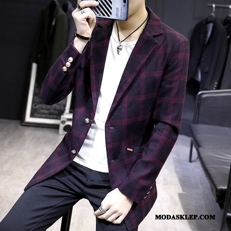 Męskie Blazer Tanie Blezer Jesień Slim Fit Tendencja Męska Brązowy