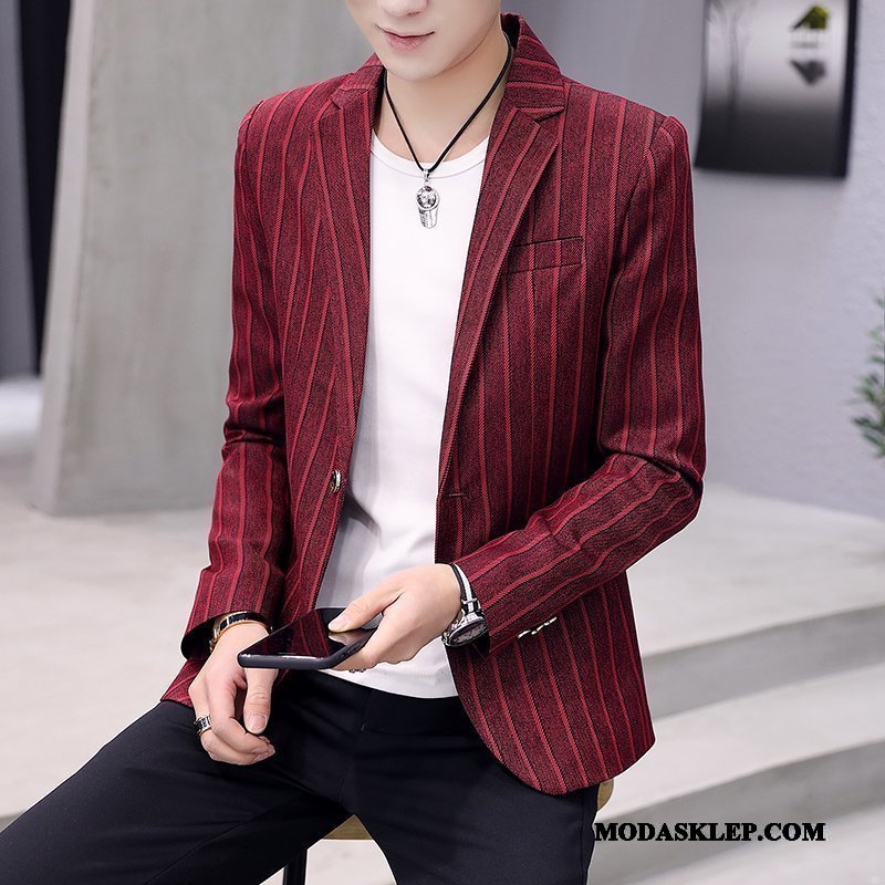 Męskie Blazer Tanie Slim Fit Męska Mały 2019 Garnitur Niebieski