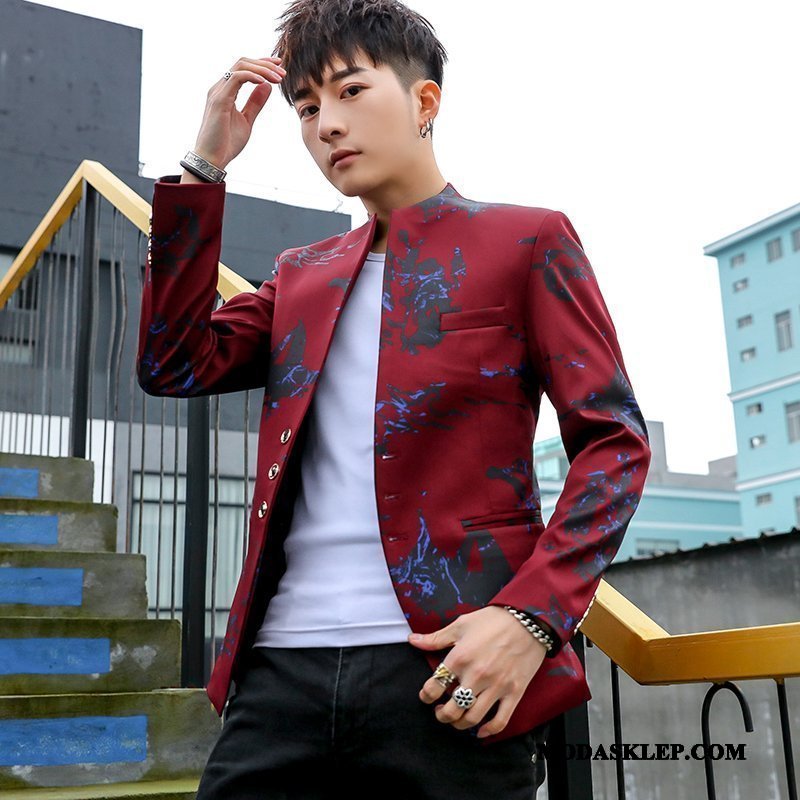 Męskie Blazer Tanie Slim Fit Płaszcz Topy Casual Piękny Fioletowy