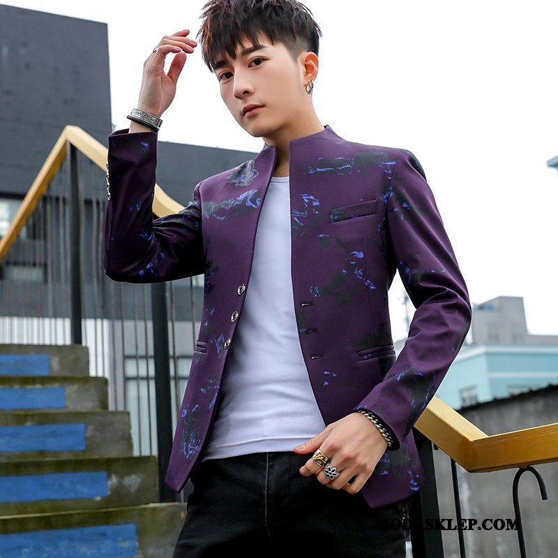 Męskie Blazer Tanie Slim Fit Płaszcz Topy Casual Piękny Fioletowy