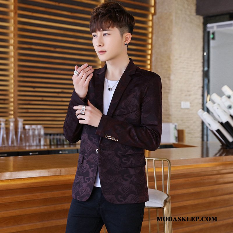 Męskie Blezer Na Sprzedaż Cienkie Slim Fit Tendencja Topy Marynarka Granatowy