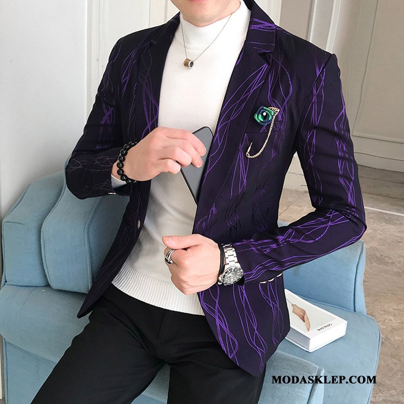 Męskie Blezer Sprzedam W Paski Garnitur Młodzież Slim Fit Student Czarny