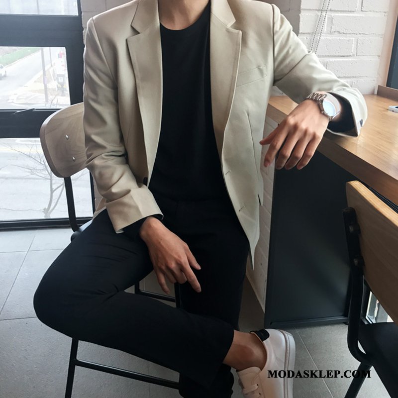 Męskie Blezer Tanie Jesień Slim Fit Męska Casual Krótki Beżowy Czarny Czerwony