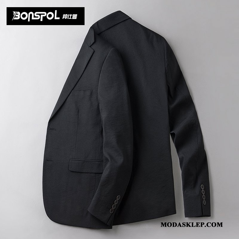 Męskie Blezer Tanie Slim Fit Płaszcz Męska Casual 2019 Ciemno Niebieski