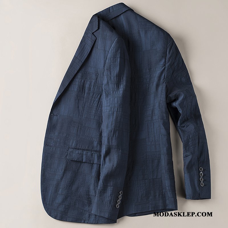 Męskie Blezer Tanie Slim Fit Płaszcz Męska Casual 2019 Ciemno Niebieski