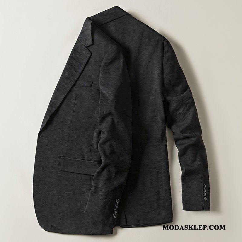 Męskie Blezer Tanie Slim Fit Płaszcz Męska Casual 2019 Ciemno Niebieski