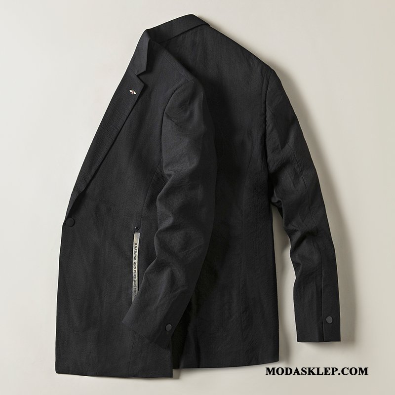 Męskie Blezer Tanie Slim Fit Płaszcz Męska Casual 2019 Ciemno Niebieski