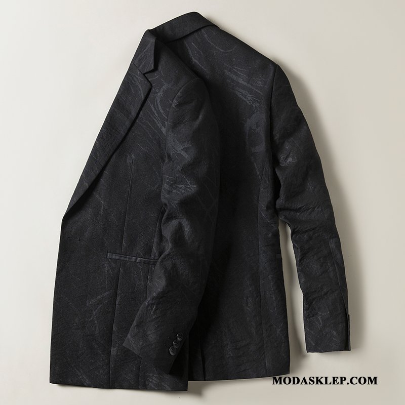 Męskie Blezer Tanie Slim Fit Płaszcz Męska Casual 2019 Ciemno Niebieski