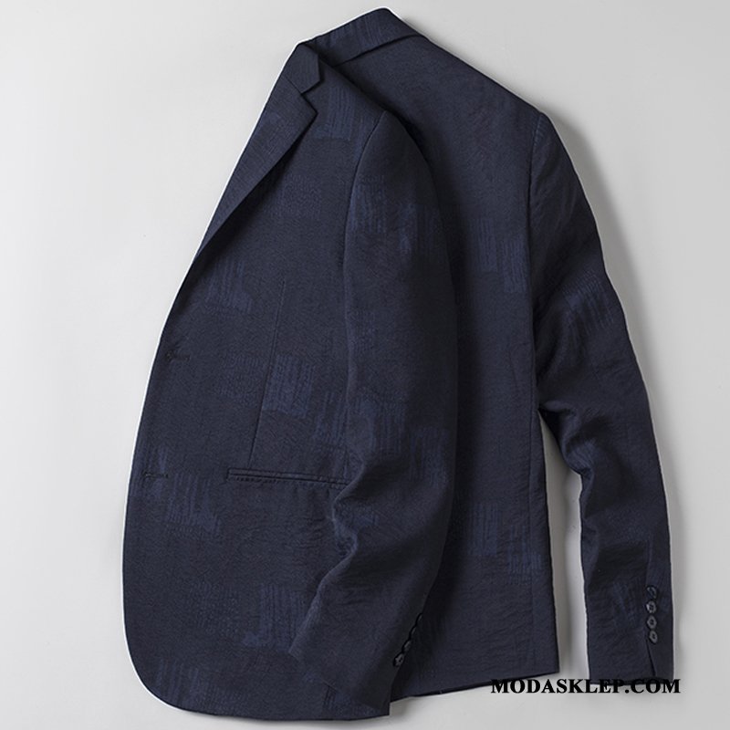 Męskie Blezer Tanie Slim Fit Płaszcz Męska Casual 2019 Ciemno Niebieski
