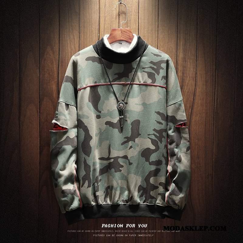 Męskie Bluza Z Kapturem Online Pullover Męska Casual Duży Rozmiar Płaszcz Kamuflaż Czarny
