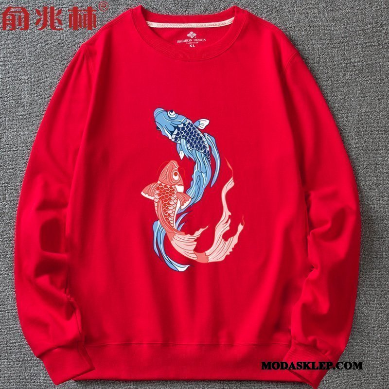 Męskie Bluza Z Kapturem Online Tendencja Topy Bluzy Z Kapturem Męska Okrągły Dekolt Ciemno Niebieski