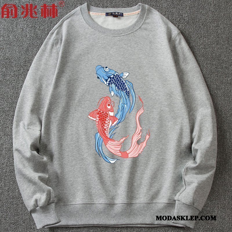 Męskie Bluza Z Kapturem Online Tendencja Topy Bluzy Z Kapturem Męska Okrągły Dekolt Ciemno Niebieski