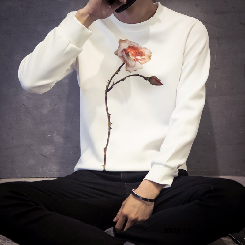 Męskie Bluza Z Kapturem Sklep Bluzy Z Kapturem Wiosna Męska T-shirt Z Długim Rękawem Podkoszulek Biały