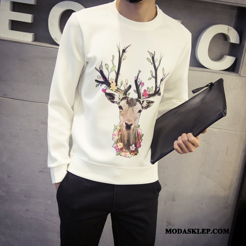Męskie Bluza Z Kapturem Sklep Bluzy Z Kapturem Wiosna Męska T-shirt Z Długim Rękawem Podkoszulek Biały
