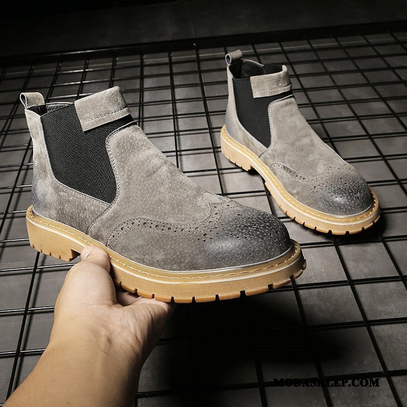 Męskie Czyścibut Sprzedam Slip On Skórzane Buty Botki Vintage Prawdziwa Skóra Szary Czerwony