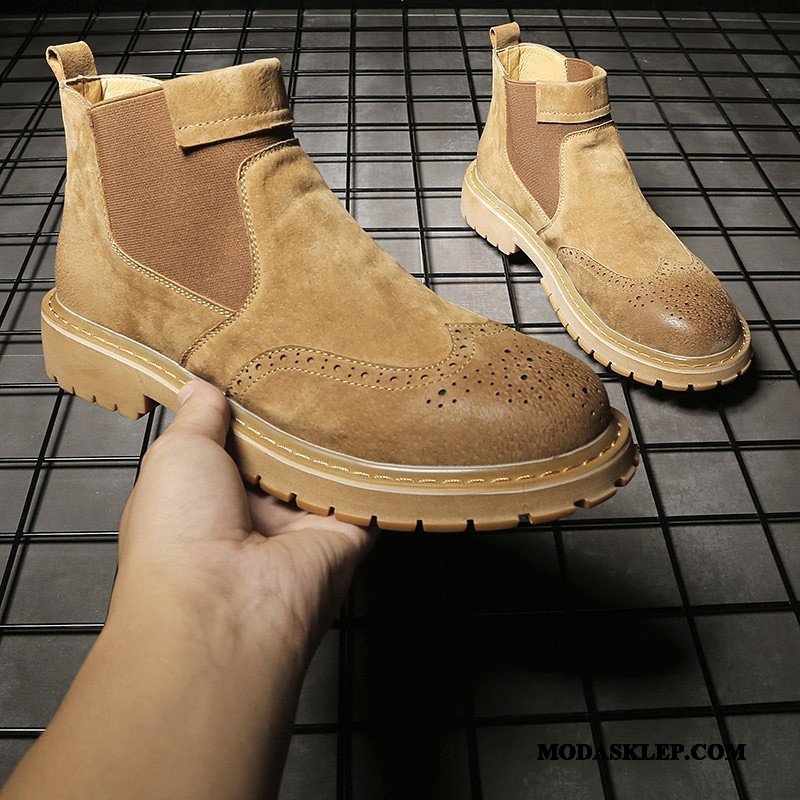 Męskie Czyścibut Sprzedam Slip On Skórzane Buty Botki Vintage Prawdziwa Skóra Szary Czerwony