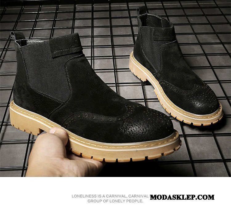 Męskie Czyścibut Sprzedam Slip On Skórzane Buty Botki Vintage Prawdziwa Skóra Szary Czerwony
