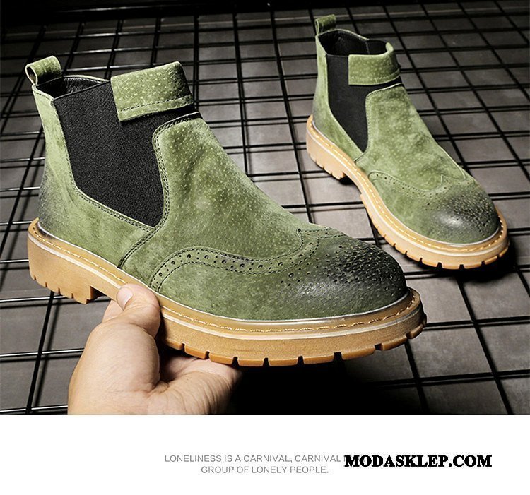 Męskie Czyścibut Sprzedam Slip On Skórzane Buty Botki Vintage Prawdziwa Skóra Szary Czerwony