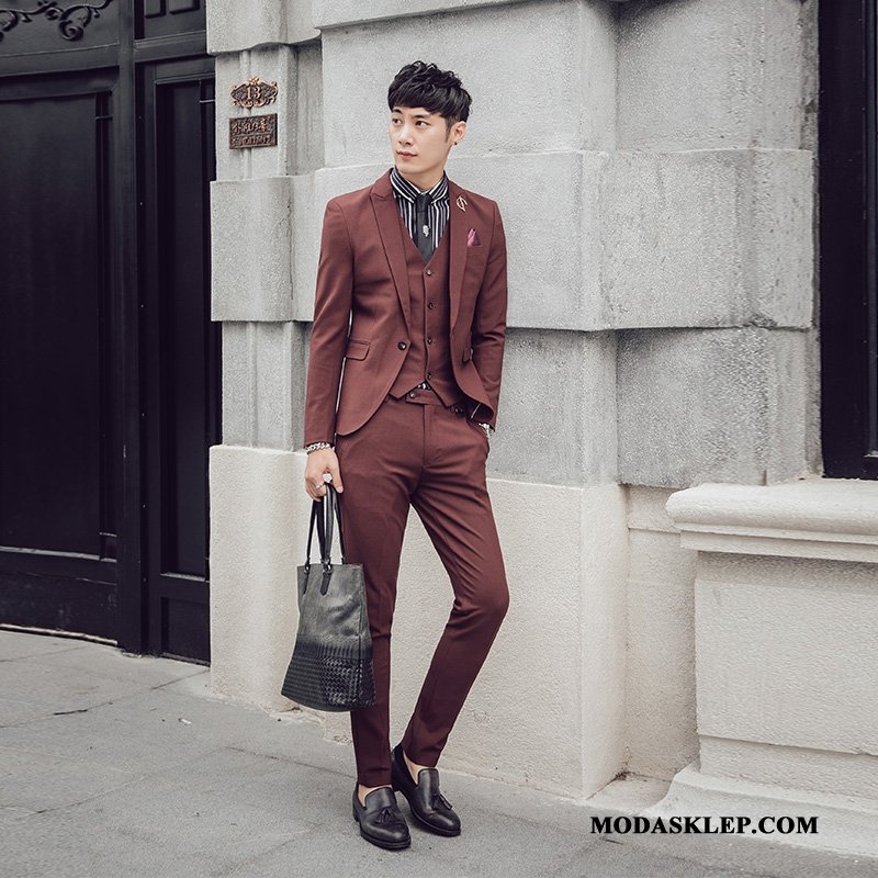 Męskie Garnitur Kup Pasować Jesień Zima Casual Slim Fit Burgund Brązowy