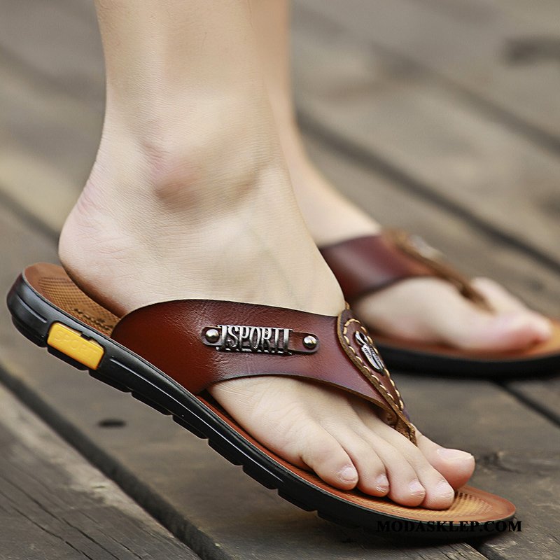 Męskie Japonki Kup Antypoślizgowe Plażowe Prawdziwa Skóra Lato Buty Żółty